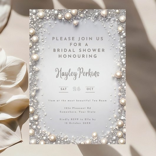 Invitation Elegant Editable Diamonds & Pearls Bridal Shower