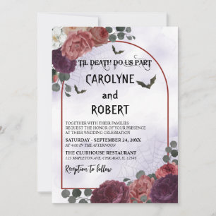 Invitation Élégant Éffrayant Floral Gothique Halloween Mariag