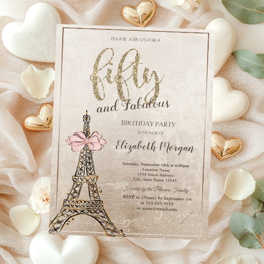 Invitation Elegant Eiffel Tower Bow 50th Birthday