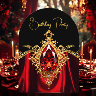 Invitation Elégant Élégant Anniversaire Royal Rouge Or Bijou