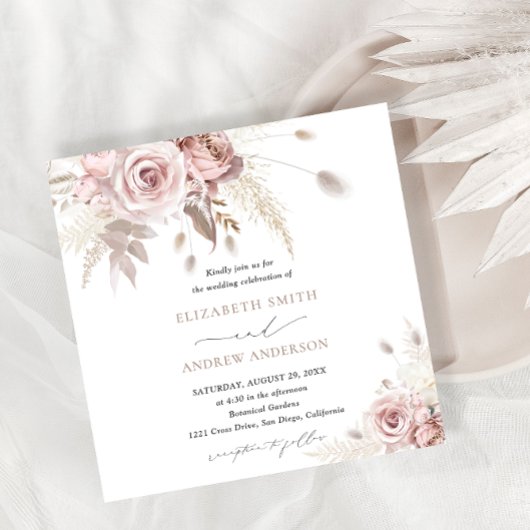 Invitation Élégant élégant et chic Dusty Rose Floral Mariage