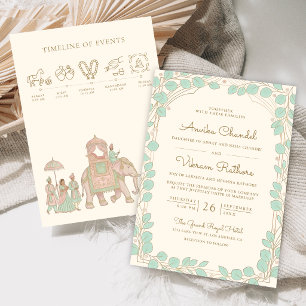 Invitation Élégant Éléphant Baraat de Mariage Indien au Eucal