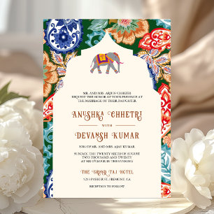 Invitation Élégant éléphant de l'art populaire indien vibrant