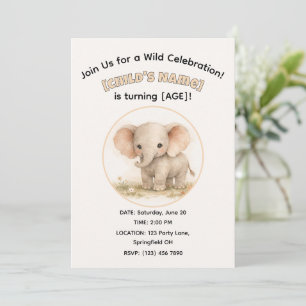 Invitation Élégant éléphant de safari à l'aquarelle pour l'an