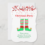 Invitation Elégant elfe de Noël sur rouge & blanc (Devant)