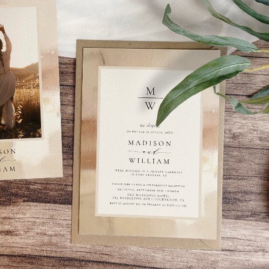 Invitation Elégant Elopement Or Réception de mariage