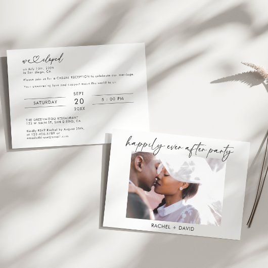 Invitation Elégant Elopement Party Photo Mariage Réception