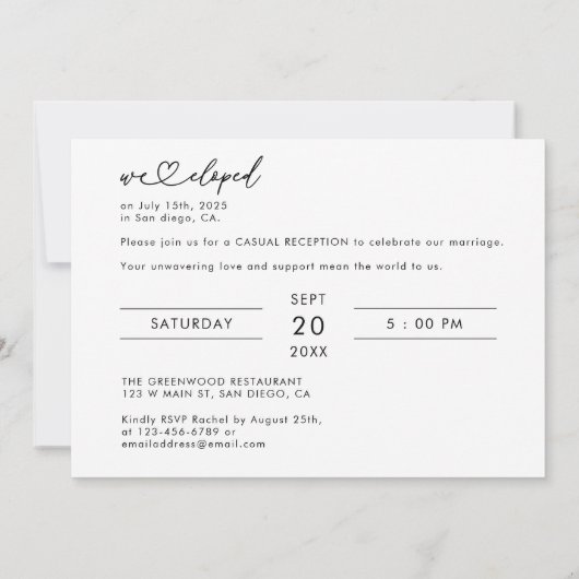 Invitation Elégant Elopement Party Photo Mariage Réception (Dos)