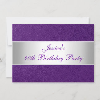 Invitation Élégant Embossé Purple Paisley White Party 2