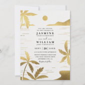 Invitation Elegant Embossed Beach Palm QR Code Wedding (Devant)
