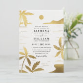 Invitation Elegant Embossed Beach Palm QR Code Wedding (Debout devant)