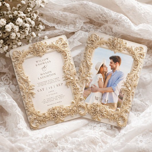 Invitation Elegant Embossed Style Frame Baroque Wedding