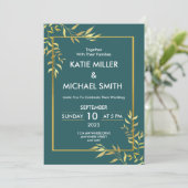 Invitation Élégant Emeral Green & Gold Modern Mariage (Debout devant)