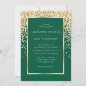 Invitation Elegant Emerald and Gold Confetti Wedding (Devant)