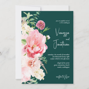 Invitation Élégant Emerald Blush Floral Prénom Dark Moody