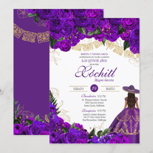 Invitation Élégant Emerald Charro Quinceanera Rose violet