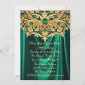 Invitation Elegant Emerald gems Gold Lace Damask Birthday (Dos)