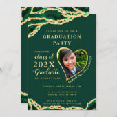 Invitation Élégant Emerald & Gold Agate 2025 Diplôme photo (Devant / Derrière)