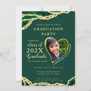 Invitation Élégant Emerald & Gold Agate 2025 Diplôme photo