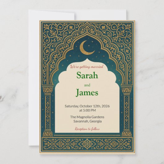 Invitation Elegant Emerald & Gold Ornate Arch Wedding Invitat (Devant)