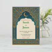Invitation Elegant Emerald & Gold Ornate Arch Wedding Invitat (Debout devant)