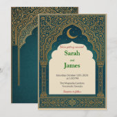 Invitation Elegant Emerald & Gold Ornate Arch Wedding Invitat (Devant / Derrière)