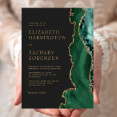 Invitation Élégant Emerald Green Agate Gold Mariage