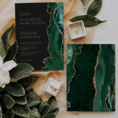 Invitation Élégant Emerald Green Agate Gold Mariage