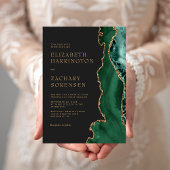 Invitation Élégant Emerald Green Agate Gold Mariage