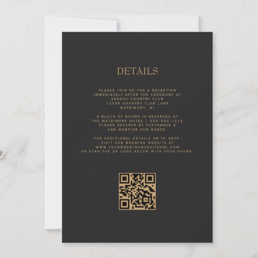 Invitation Élégant Emerald Green Agate Gold QR Code Mariage (Dos)
