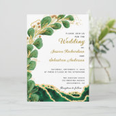 Invitation Élégant Emerald Green Agate Mariage Eucalyptus (Debout devant)