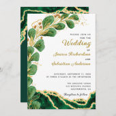Invitation Élégant Emerald Green Agate Mariage Eucalyptus (Devant / Derrière)