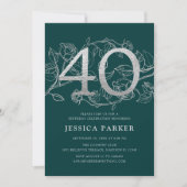 Invitation Elégant Emerald Green Argent 40e anniversaire (Devant)