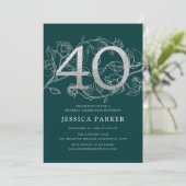 Invitation Elégant Emerald Green Argent 40e anniversaire (Debout devant)