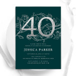 Invitation Elégant Emerald Green Argent 40e anniversaire<br><div class="desc">Elégante invitation de fête de 40e anniversaire vert émeraude. Design féminin moderne et personnalisable avec des accents botaniques rose et de la fausse parties scintillant argent. Carte invitation florale simple parfaite pour une célébration anniversaire élégante. Personnalisez avec vos propres détails. Invitations Zazzle imprimées ou téléchargement instantané modèle imprimable numérique.</div>