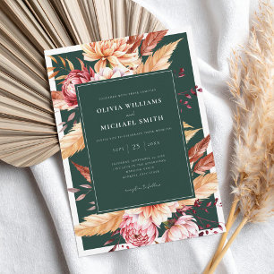 Invitation Élégant Emerald Green Boho Chic Floral Mariage