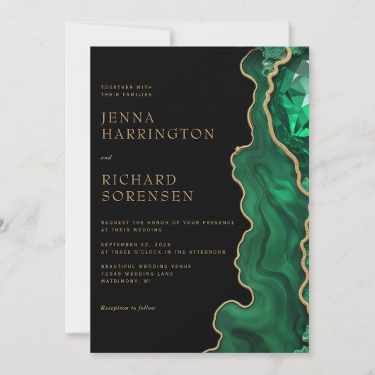 Invitation Élégant Emerald Green brillant Agate Mariage (Devant)