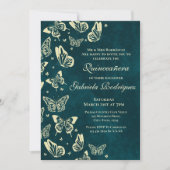 Invitation Élégant Emerald Green Butterfly Quinceañera (Devant)