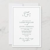Invitation Élégant Emerald Green Calligraphie Monogramme Mari (Devant)