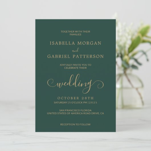 Invitation Élégant Emerald Green Calligraphy Script Mariage (Debout devant)