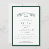 Invitation Elegant Emerald Green  Crest Monogram Wedding   (Devant)