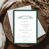 Invitation Elegant Emerald Green  Crest Monogram Wedding  