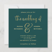 Invitation Élégant Emerald Green et Mariage Faux Gold (Devant)