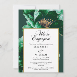 Invitation Élégant Emerald Green Floral Engagement Party