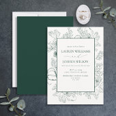 Invitation Élégant Emerald Green Floral Line Art Mariage