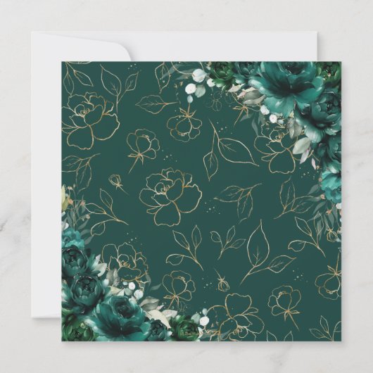 Invitation Élégant Emerald Green Floral Mariage Carré or (Dos)