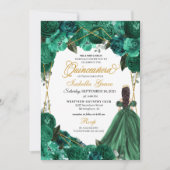 Invitation Elégant Emerald Green Floral Quinceanera Invitatia (Devant)