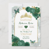 Invitation Élégant Emerald Green Floral Royal Quinceañera (Devant)