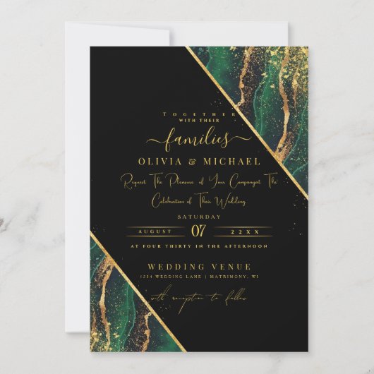 INVITATION ÉLÉGANT EMERALD GREEN FOIL ABSTRAIT AGATE MARIAGE (Devant)