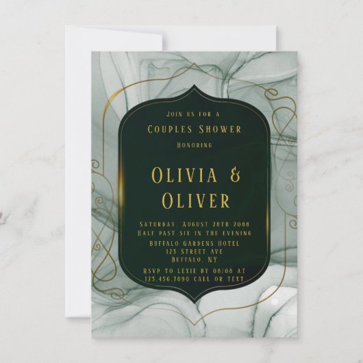 Invitation Elégant Emerald Green Frame Couples Douche (Devant)